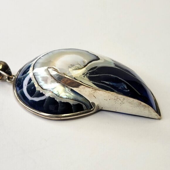 Nautilus Shell Pendant with 925 Sterling Silver Blue Shell Pendant - Picture 10 of 16
